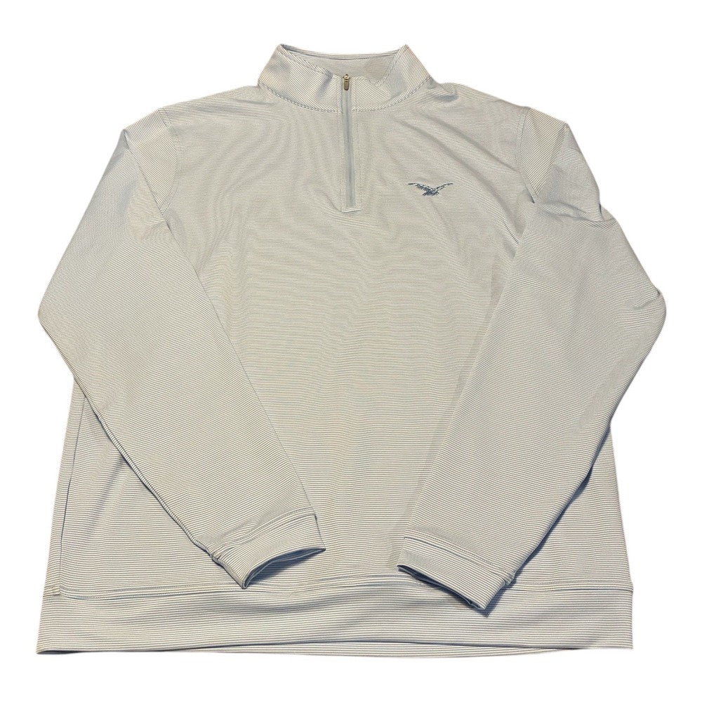 Peter Millar Crown Sport Mens Large Blue White Striped Quarter Zip Pullover Golf